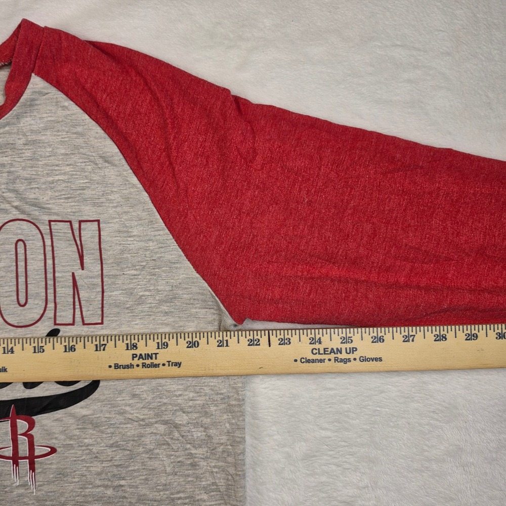 Houston Rockets Shirt Mens XXL Gray Red Excellent NBA Raglan High-Low Sleeve - Picture 5 of 6